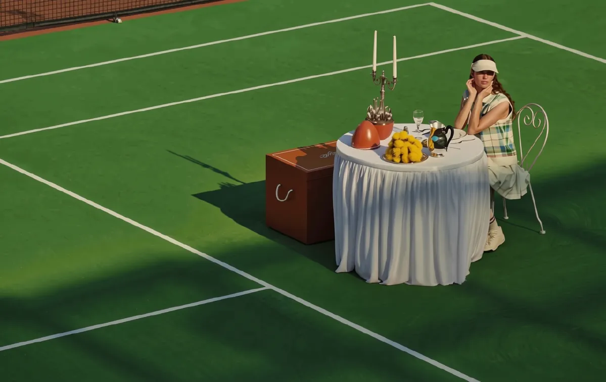 Dimora the court: a laid table on a tennis court