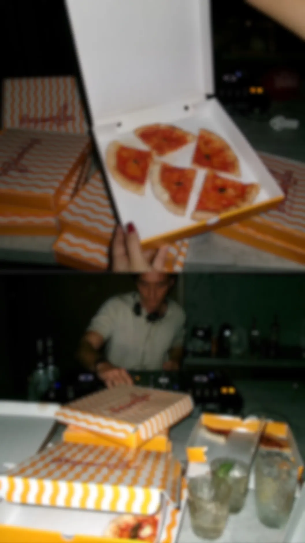 Pizza boxes branded Dimora Upside
